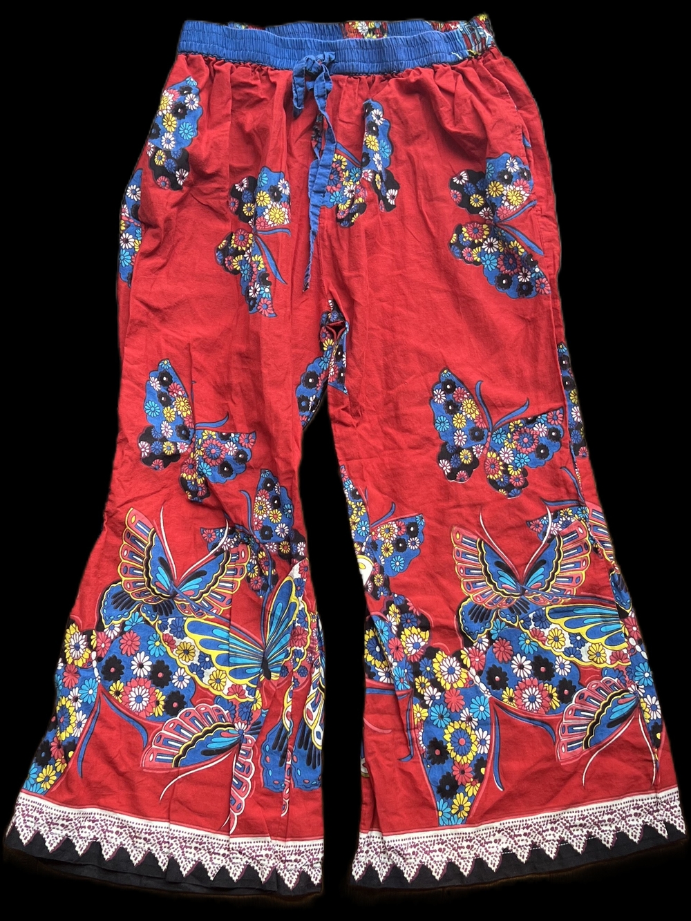 Yo Baby Red Butterfly-Print Wide Leg Pants